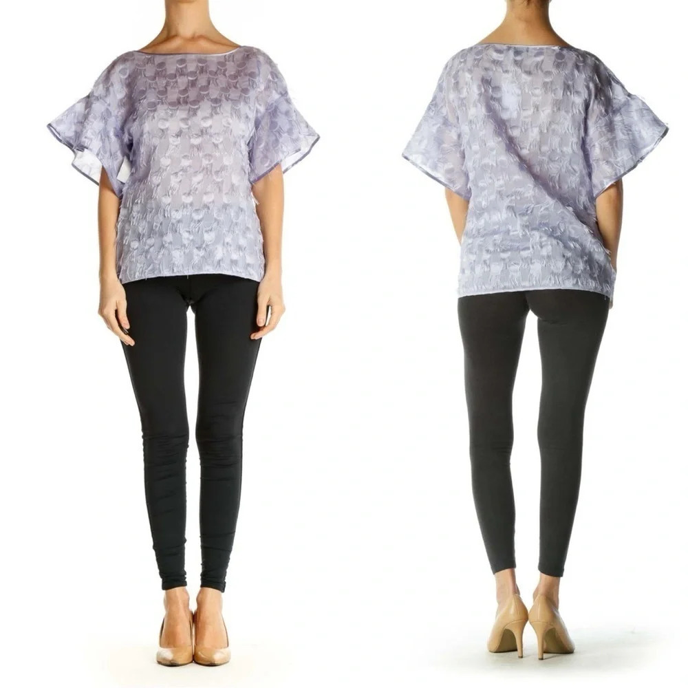 New Banana Republic Lilac lavender Polka-Dot Fringe Flutter short sleeve top - Picture 2 of 14